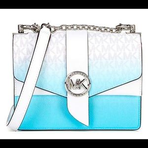 NWT, authentic Michael Kors Greenwich Convertible Crossbody, Ombre Ocean.